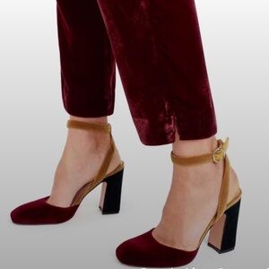 J CREW Harlow Ankle Strap Velvet Colorblock Pumps Heels Size 9